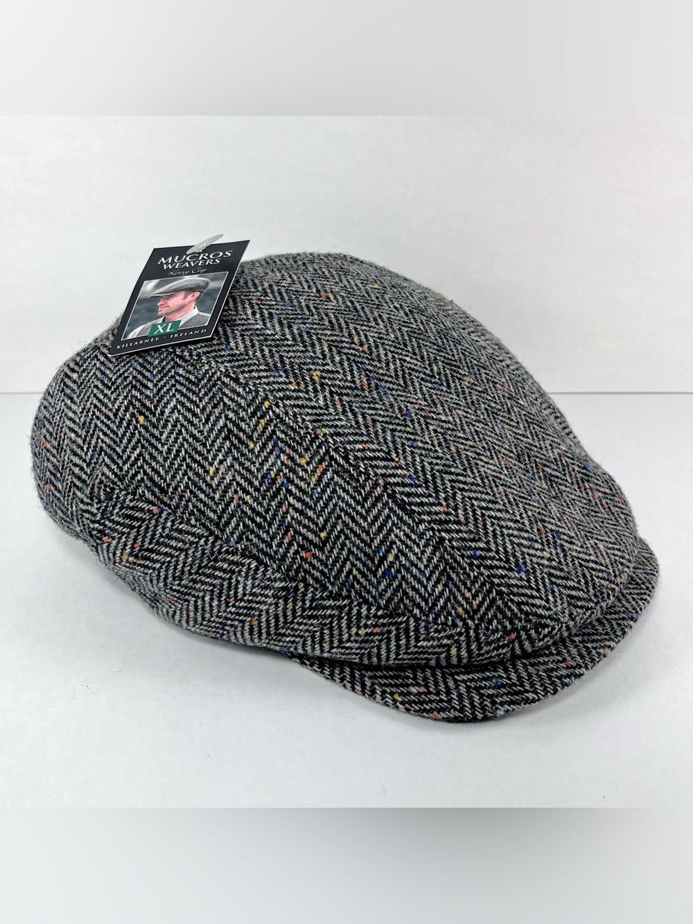 Mucros Weavers House Men’s Kerry Cap Flat Hat Grey Herring XL 100% Irish Wool